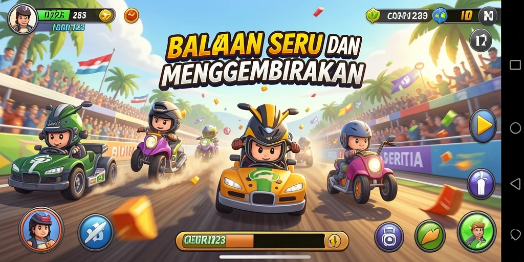 Tampilan gameplay CERI123 yang mendebarkan di lintasan balap.