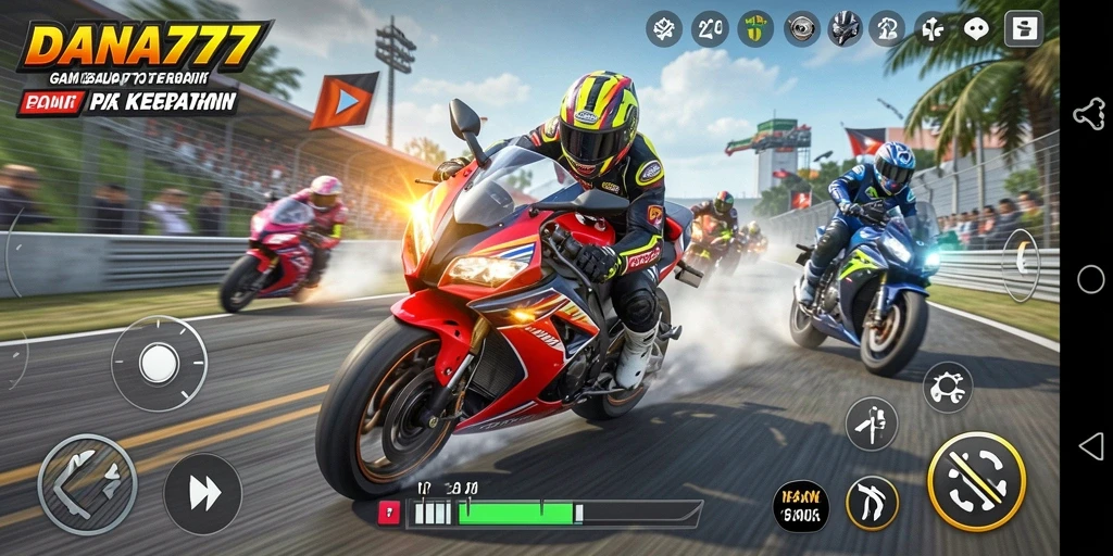 Tampilan memukau gameplay balap motor DANA777 dengan trek menantang.