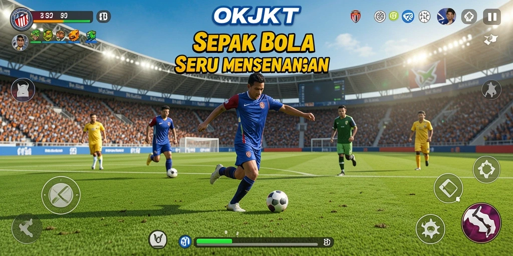 Screenshot dari gameplay <strong>OKJKT</strong> yang menampilkan aksi seru di lapangan.