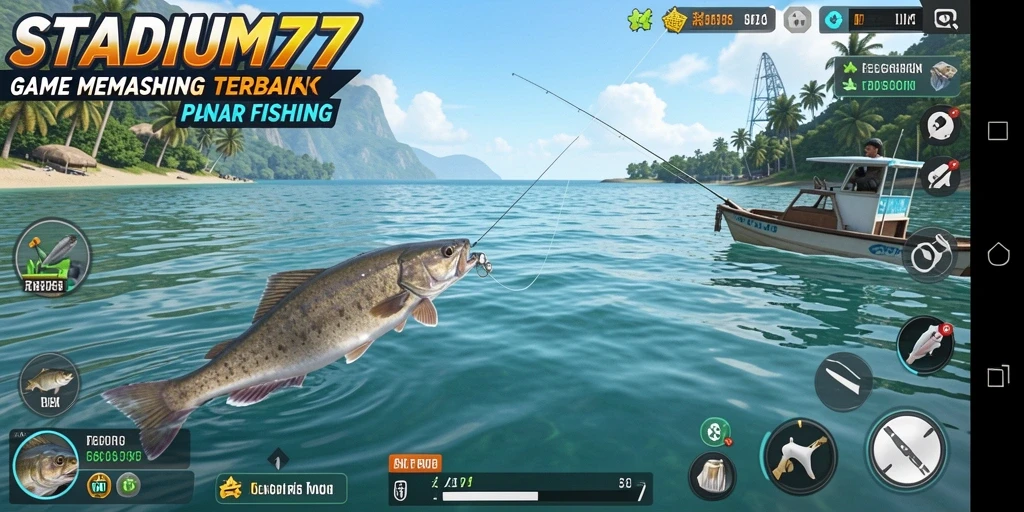 Tampilan menarik dari gameplay memancing di STADIUM77 dengan ikan yang beragam.