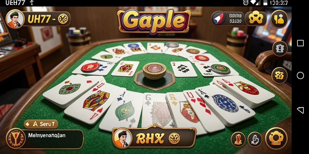 Gameplay seru UH77 dengan suasana permainan Gaple yang menarik.