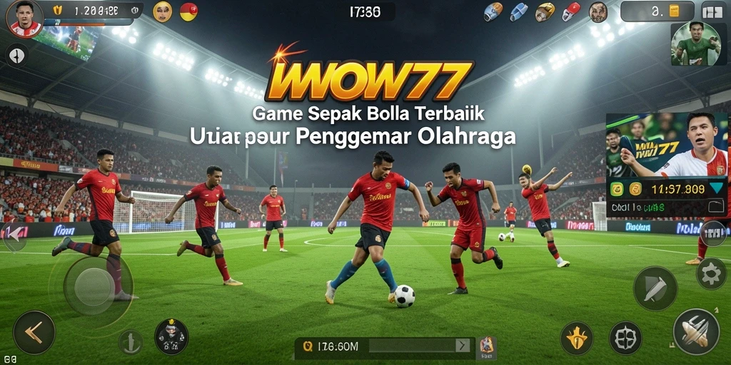 Screenshot gameplay WOW77 menunjukkan aksi seru di lapangan sepak bola.